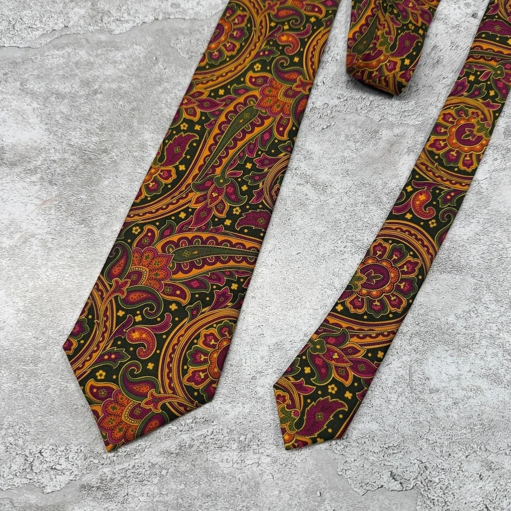 Beau Ties Ltd Silk Tie Mens OS Green Gold Paisley Made In USA Necktie 60x3.5